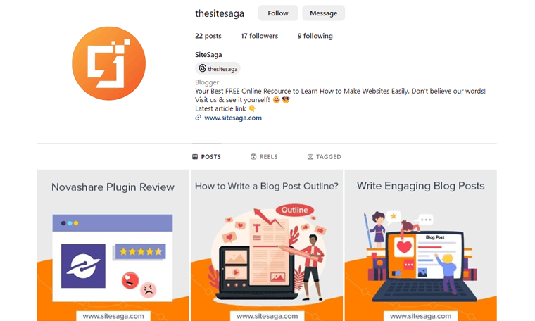 Einblick in das SiteSaga-Instagram-Profil