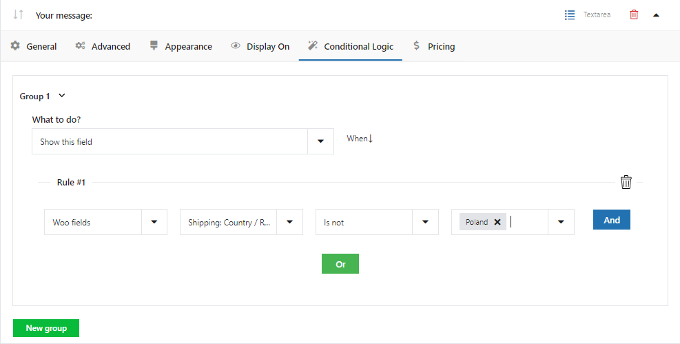 bidang checkout bersyarat woocommerce