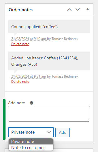 Notatki do zamówienia, notatka prywatna i notatka dla klienta