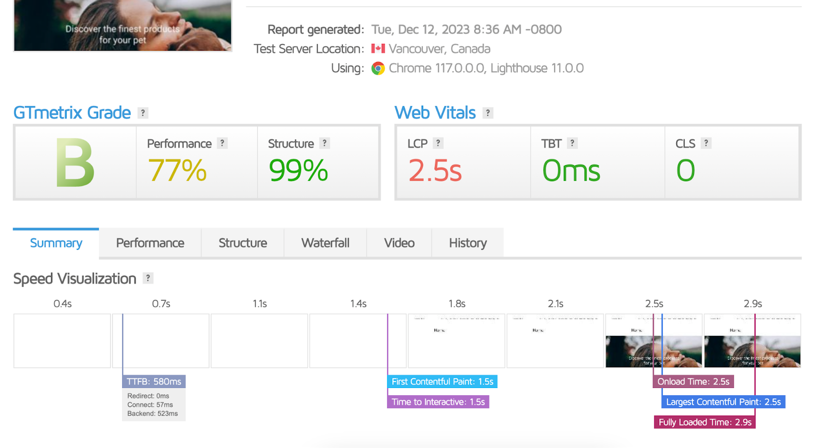 gt-metrix-score-înainte-și-după-utilizarea wp-optimize