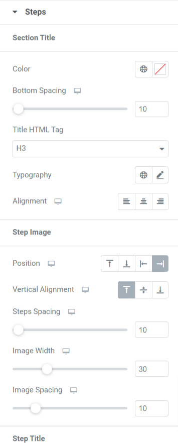 Section Étapes dans l'onglet Style du widget Comment faire du PowerPack