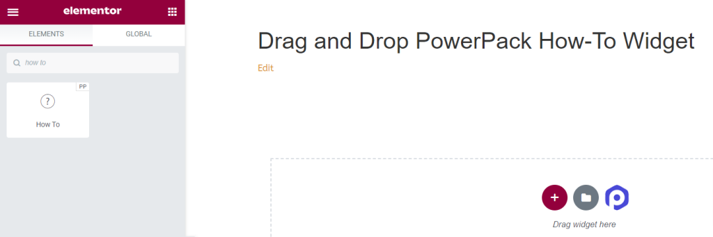 Ziehen Sie das PowerPack How-To-Widget per Drag & Drop auf die Elementor-Seite