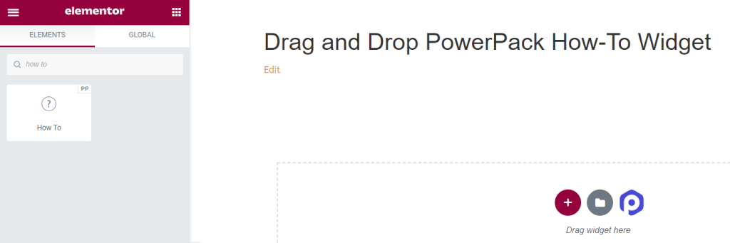 قم بسحب وإسقاط أداة PowerPack How-To على صفحة Elementor