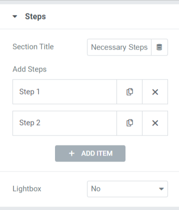 Abschnitt „Schritte“ auf der Registerkarte „Inhalt“ des PowerPack-How-To-Widgets