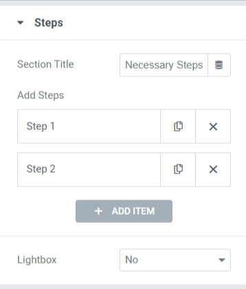 Section Étapes dans l'onglet Contenu du widget Comment faire du PowerPack