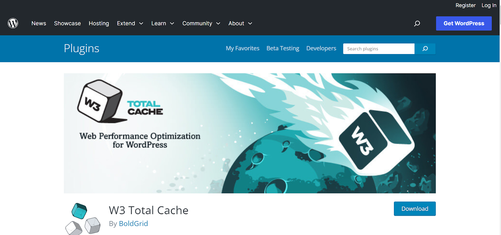 Imagem do plug-in de cache total W3