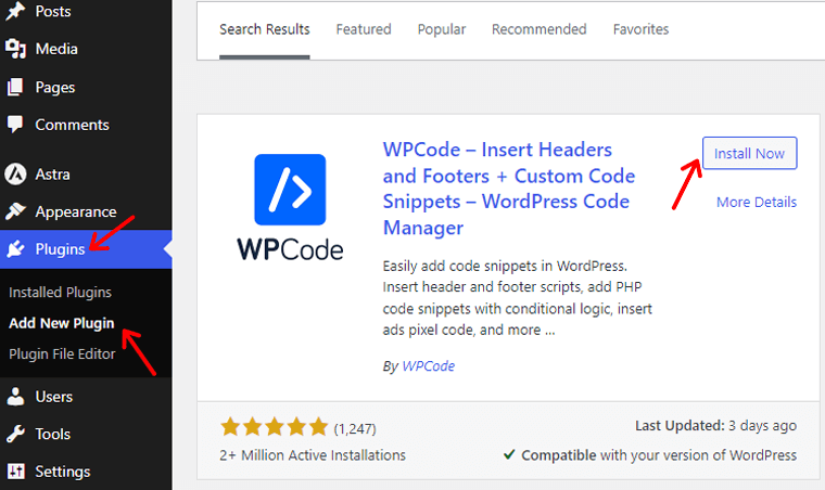 Instalar el complemento WPCode