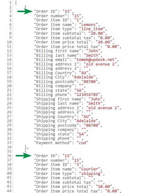 将 WooCommerce 订单导出为 JSON