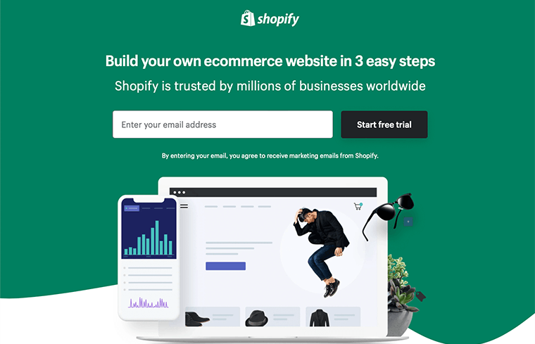 Página inicial do Shopify (exemplo de página da web estática)