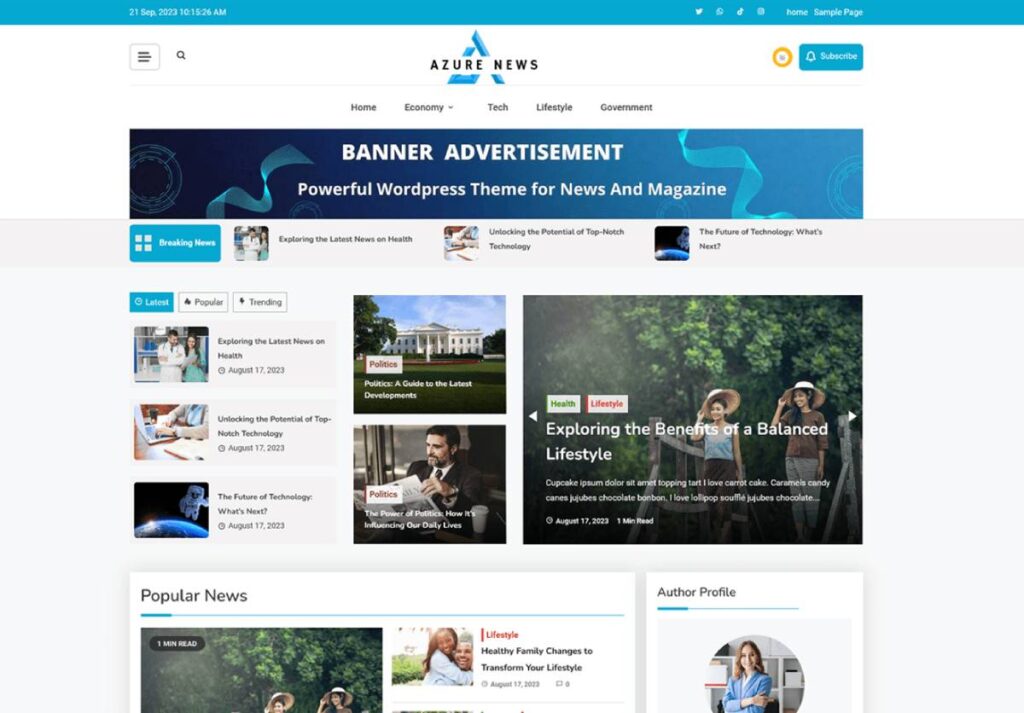 Bestes kostenloses Nachrichten-Theme für WordPress: Azure News
