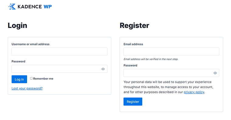 Scorcio della pagina di accesso o di registrazione