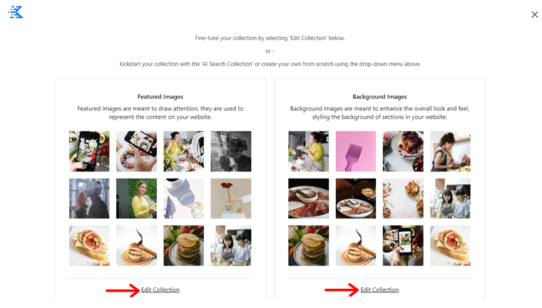 Fai clic su Modifica raccolta per configurare le immagini generate da Kadence AI