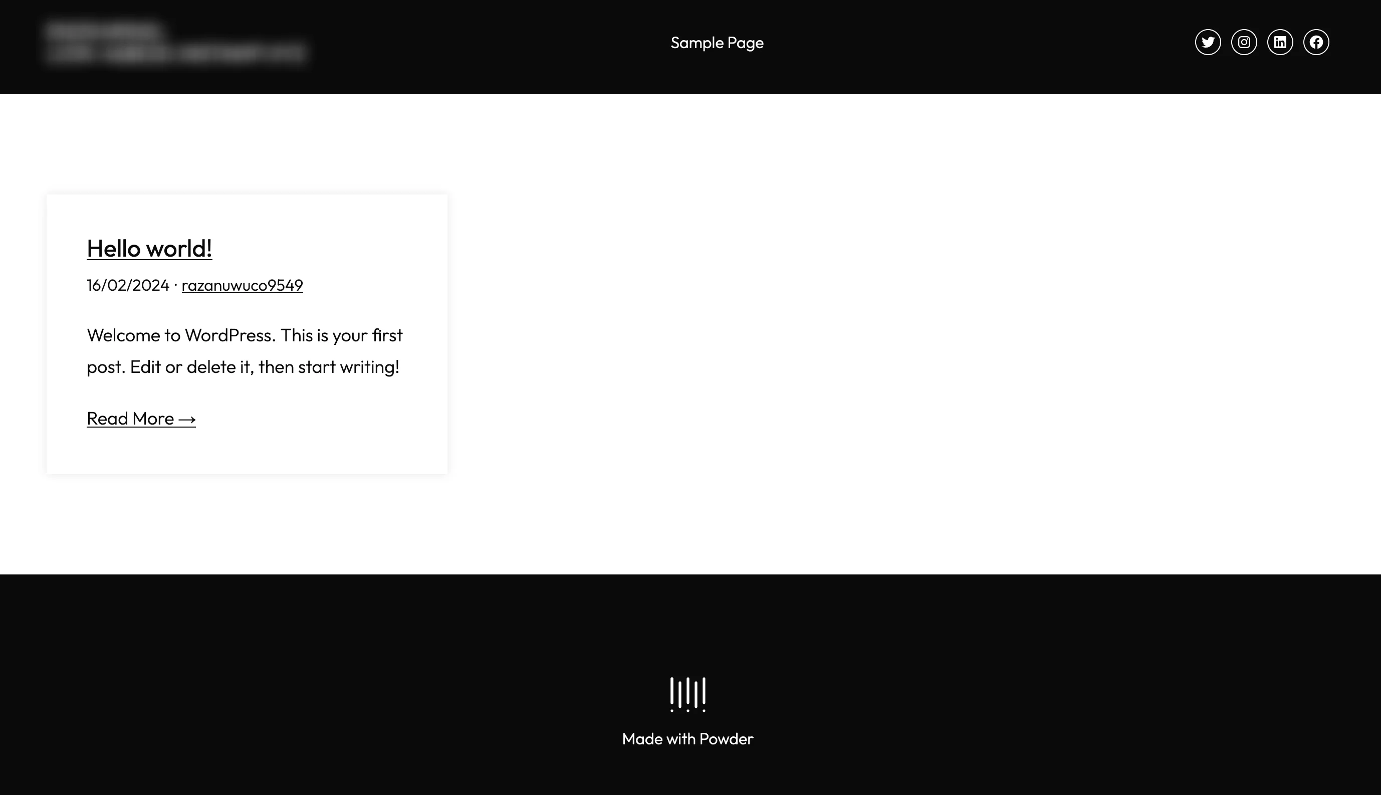 アクティブ化後の Social 子テーマのホームページ。