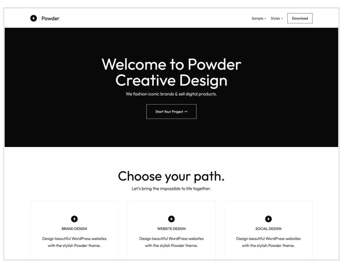 Die Homepage von Powder.