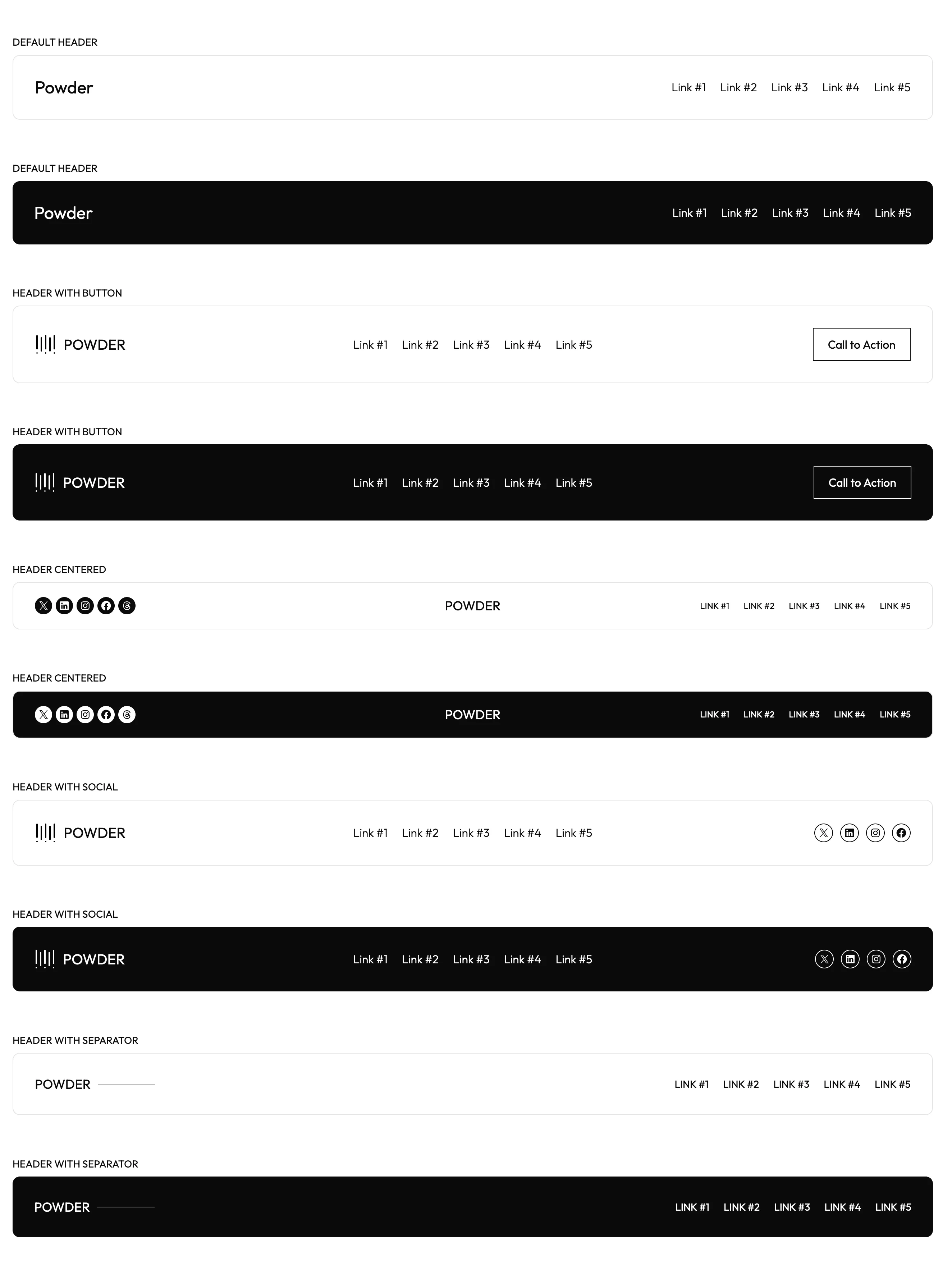 Von Powder angebotene Header-Blockmuster