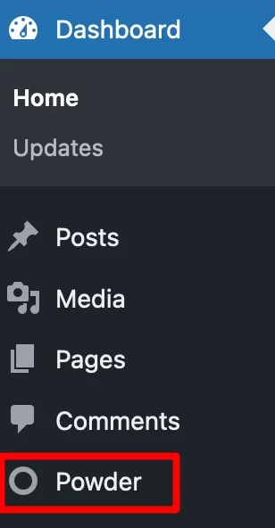 WordPress 管理メニューのパウダー。