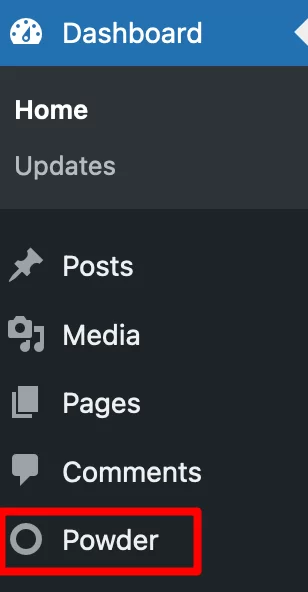 Poudre dans le menu d'administration de WordPress.
