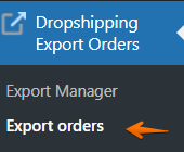 Pedidos de exportação Dropshipping no menu