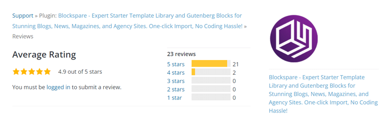 Рейтинги Blockspare WordPress.org