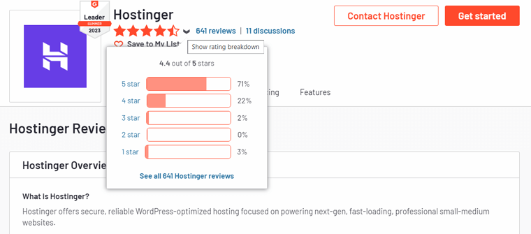 Hostinger G2 검토