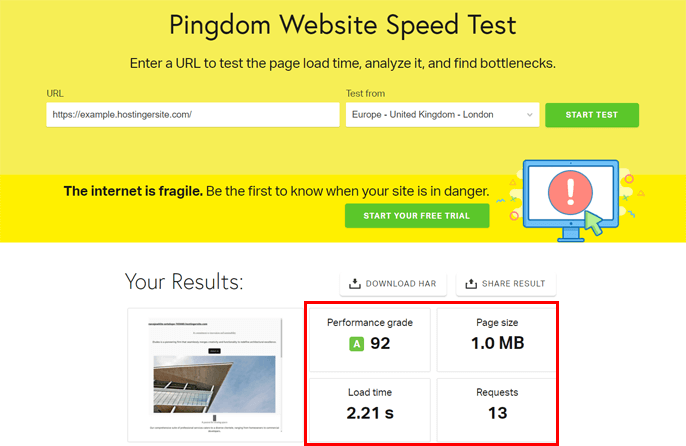 Pingdom Hostingera