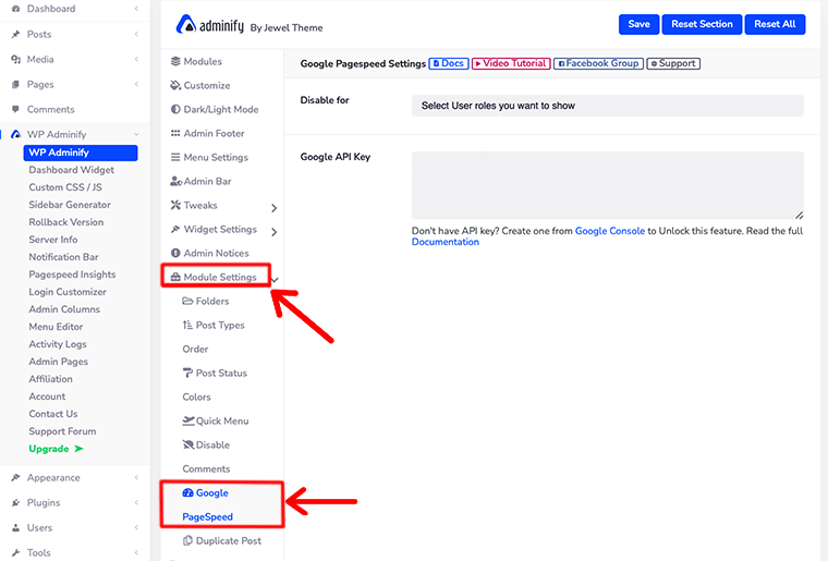 Pengaturan Modul Kecepatan Halaman Google