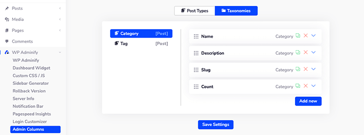 Taksonomi Kolom Admin WP Adminify