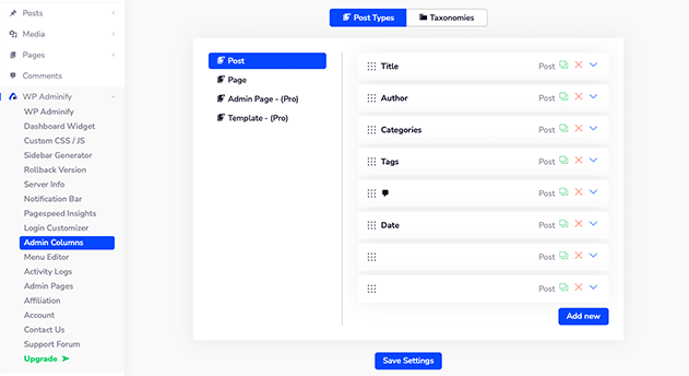 WP Adminify Admin Kolom