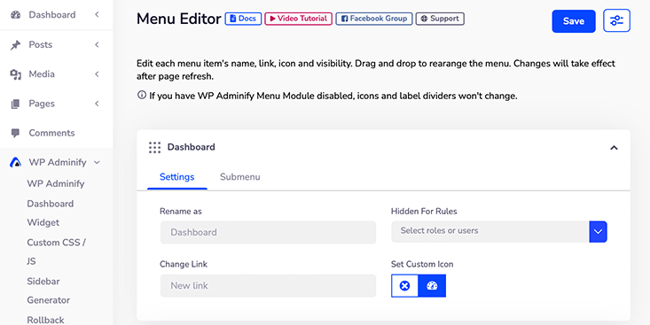 Item Menu Adminify WP
