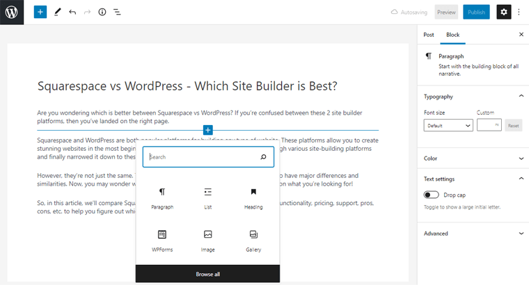 SquarespaceとWordPressでのWordPressの機能