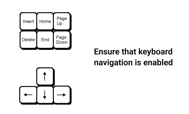 asegúrese de que la navegación con el teclado esté habilitada