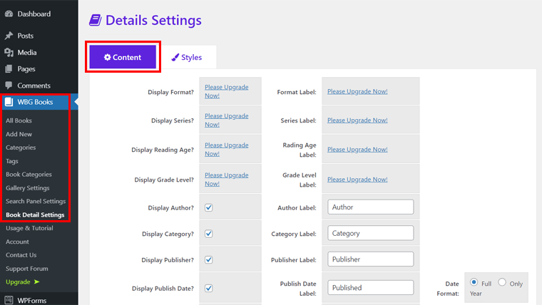 Pengaturan Detail di Galeri Buku