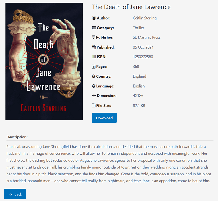 Halaman Detail Menggunakan Plugin Perpustakaan Buku