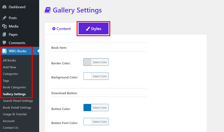 Pengaturan Gaya di Galeri Buku