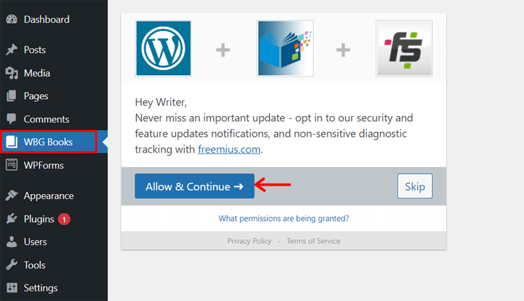 Aktivasi Freemius di Galeri Buku