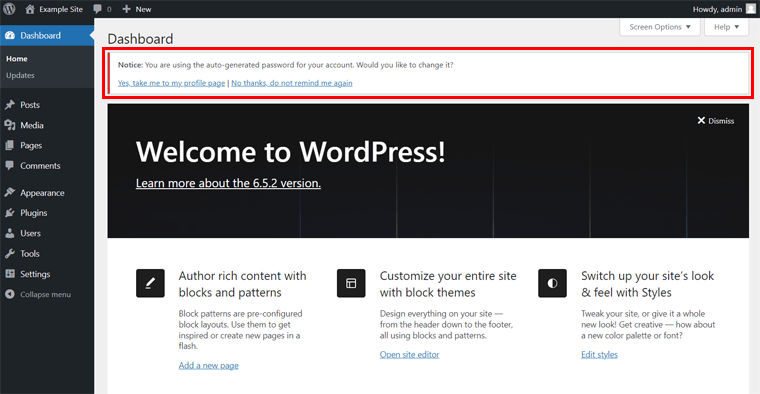 WordPress 仪表板