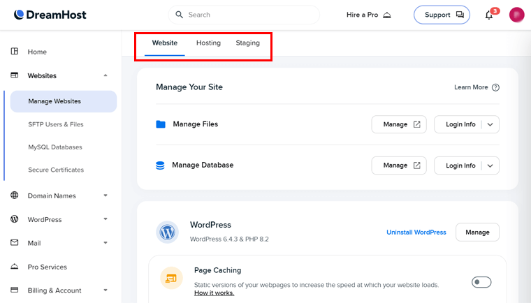DreamHost 网站选项