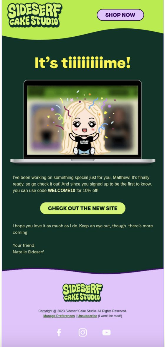 E-Mail zum Start einer neuen Website