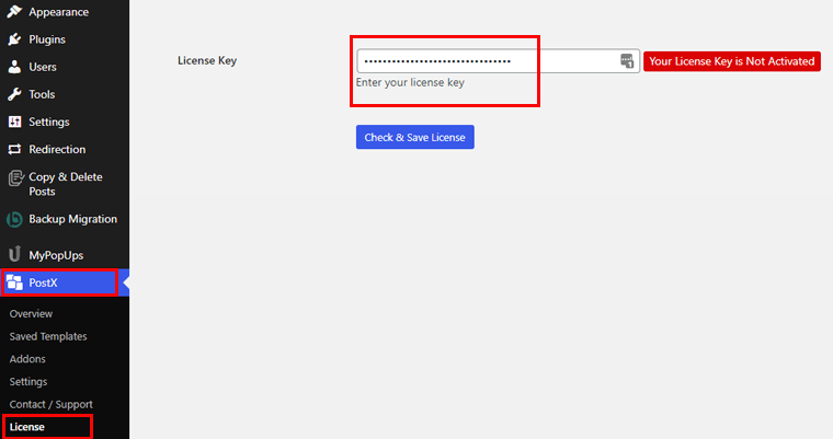 Accesați PostX>Licență și lipire