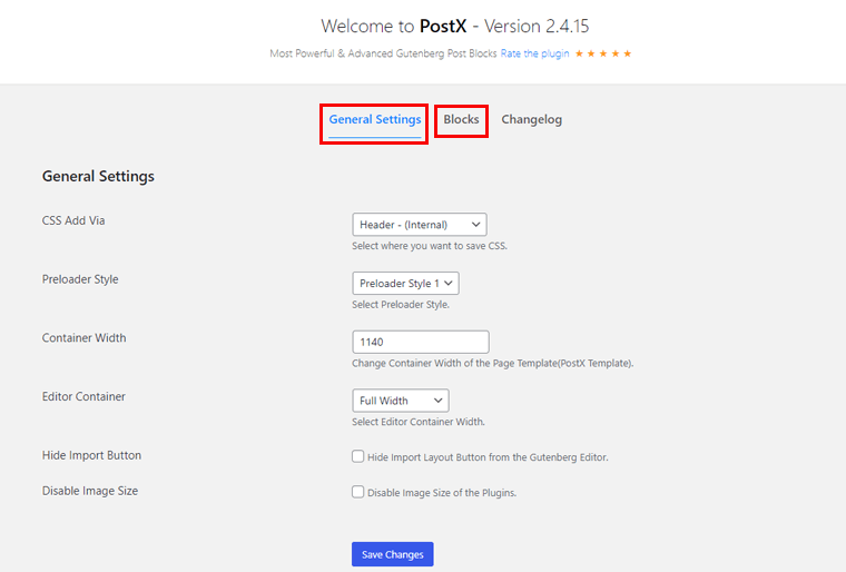 Setări generale și blocuri
