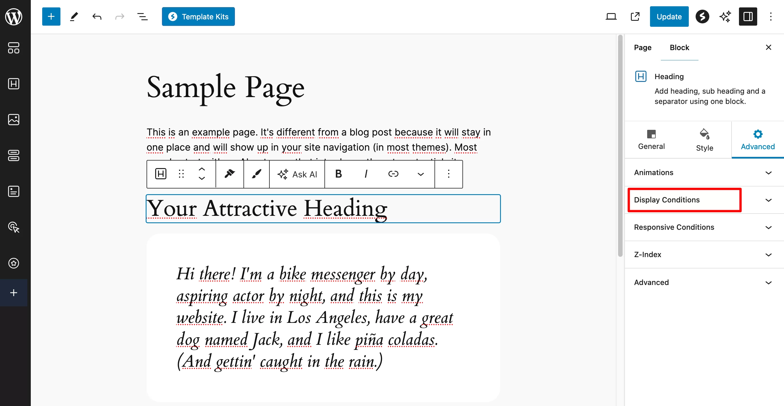 Spectraを使うとWordPress上でブロックの表示条件を設定することができます。