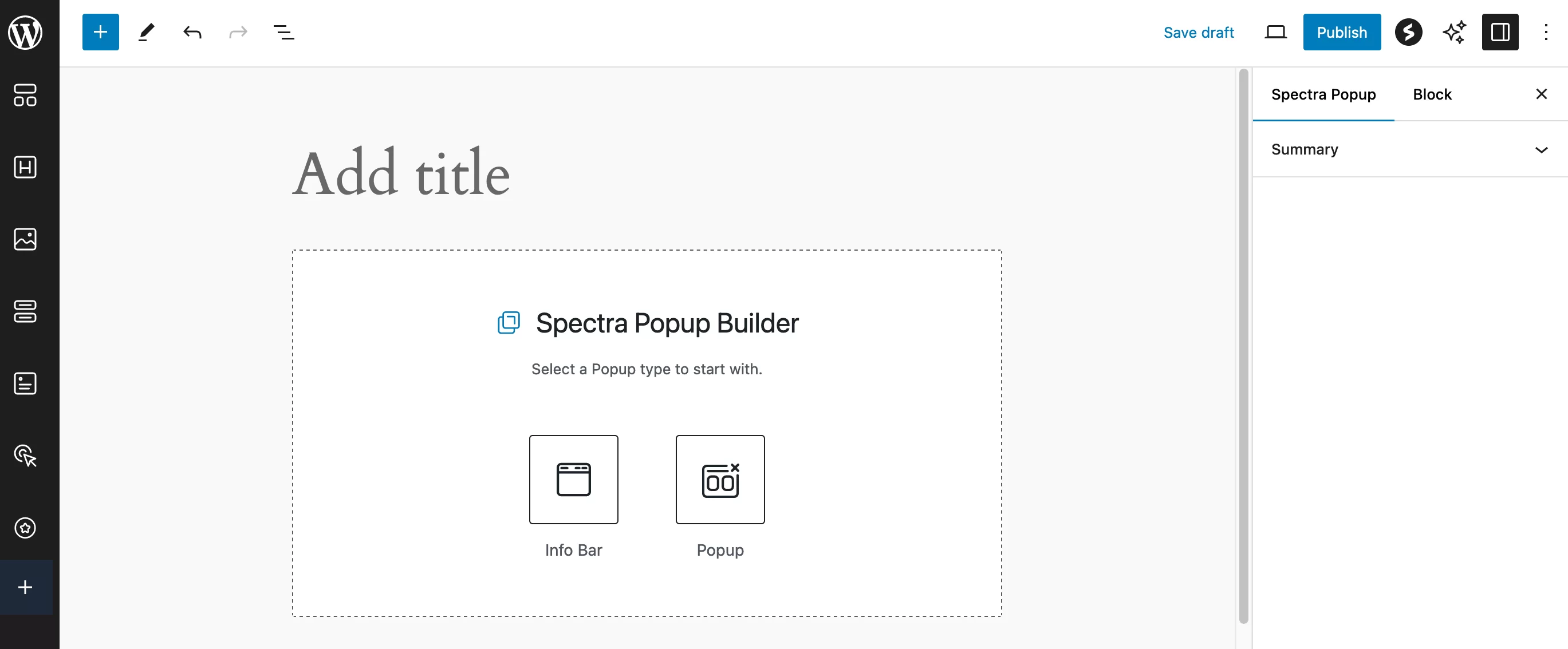 Spectra のポップアップ ビルダー。
