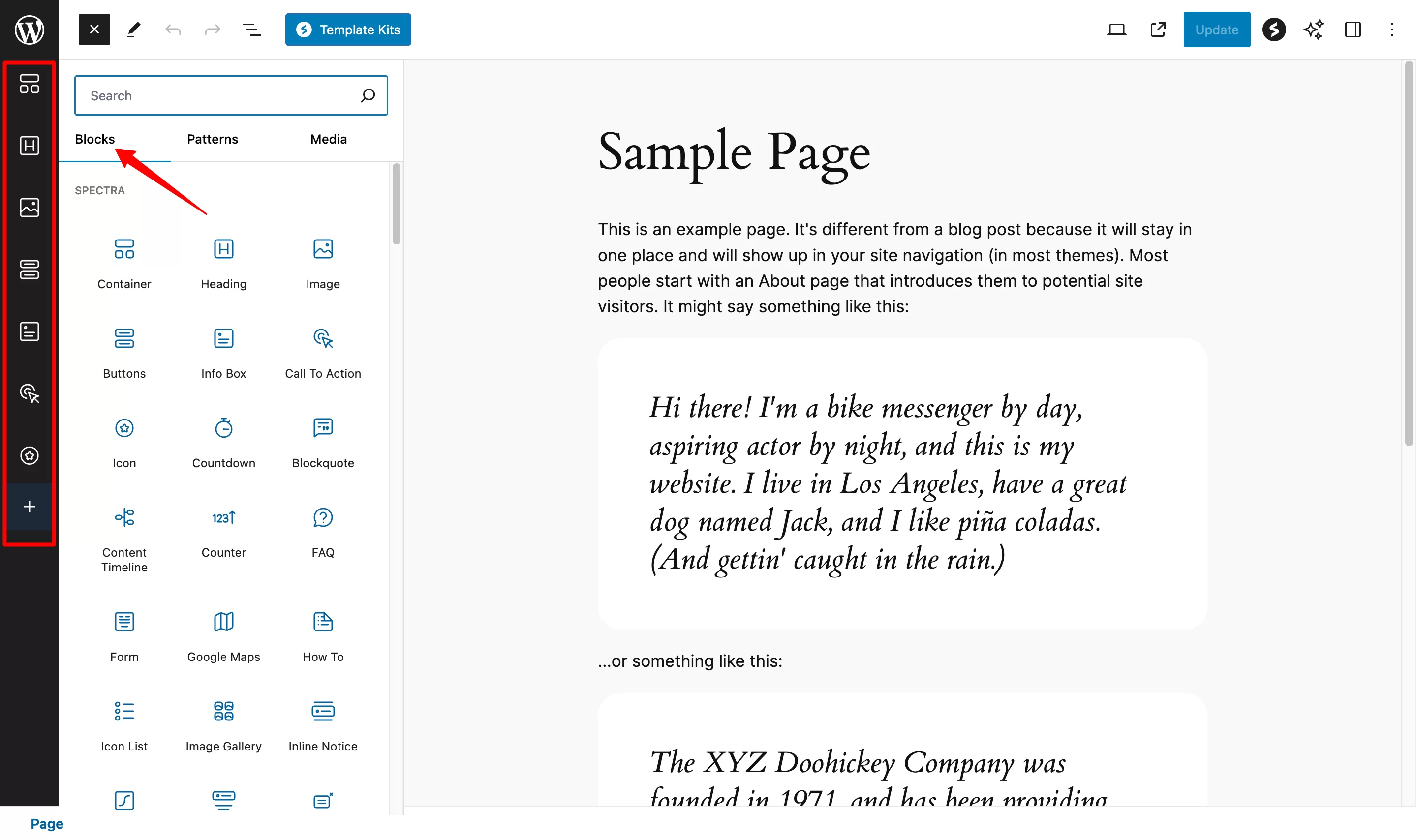 WordPress に Spectra ブロックを追加します。