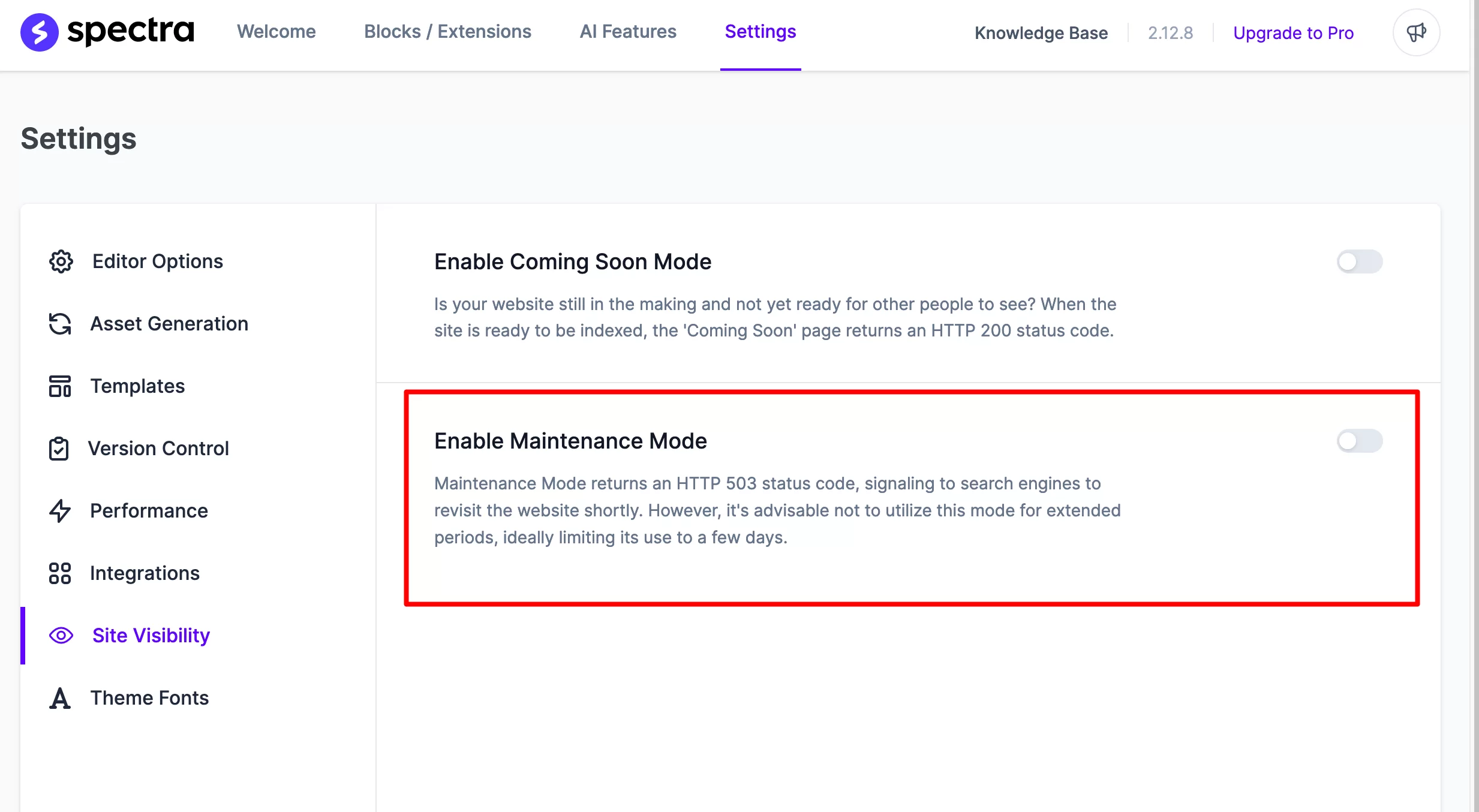 Spectra menawarkan "mode pemeliharaan" dalam pengaturannya.