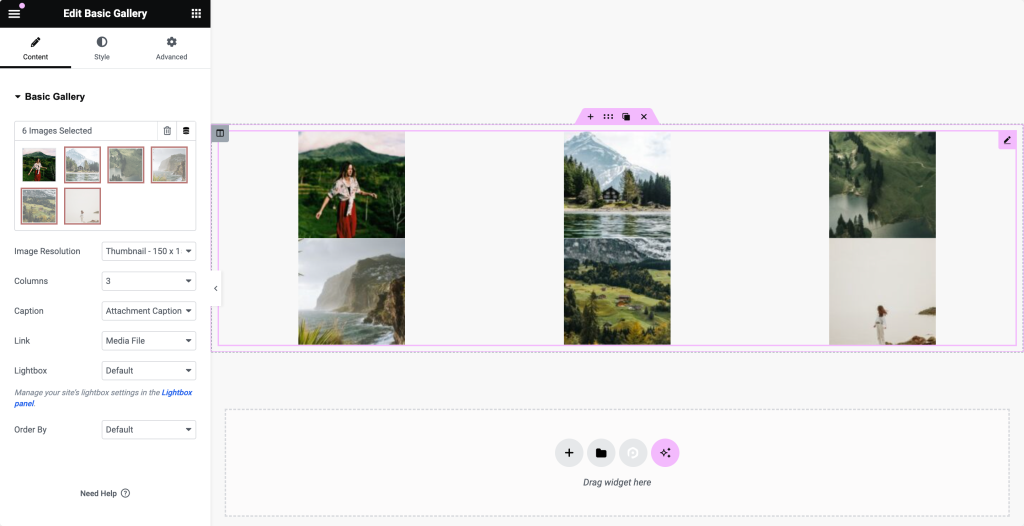 galeria de imagens elementor