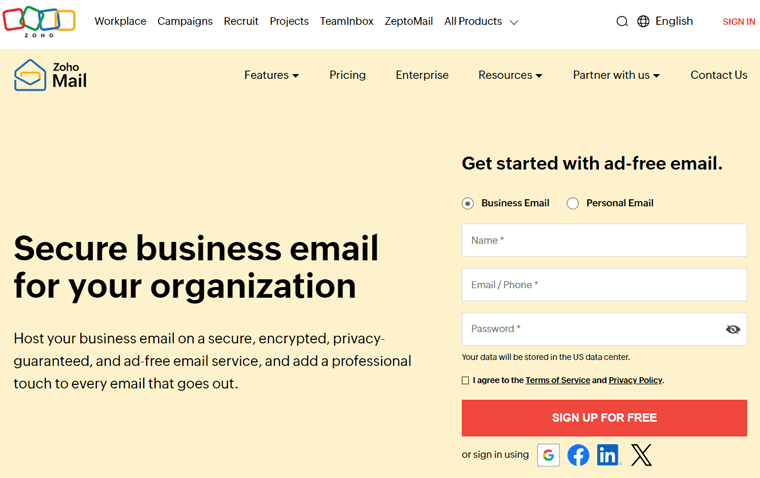 Alojamiento de correo electrónico económico Zoho con dominio