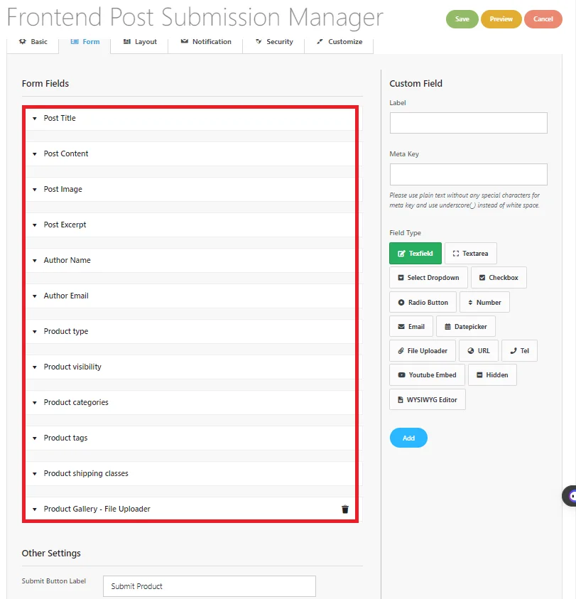 Configuração de formulário para WooCommerce