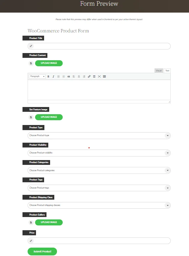 Visualização do formulário WooCommerce