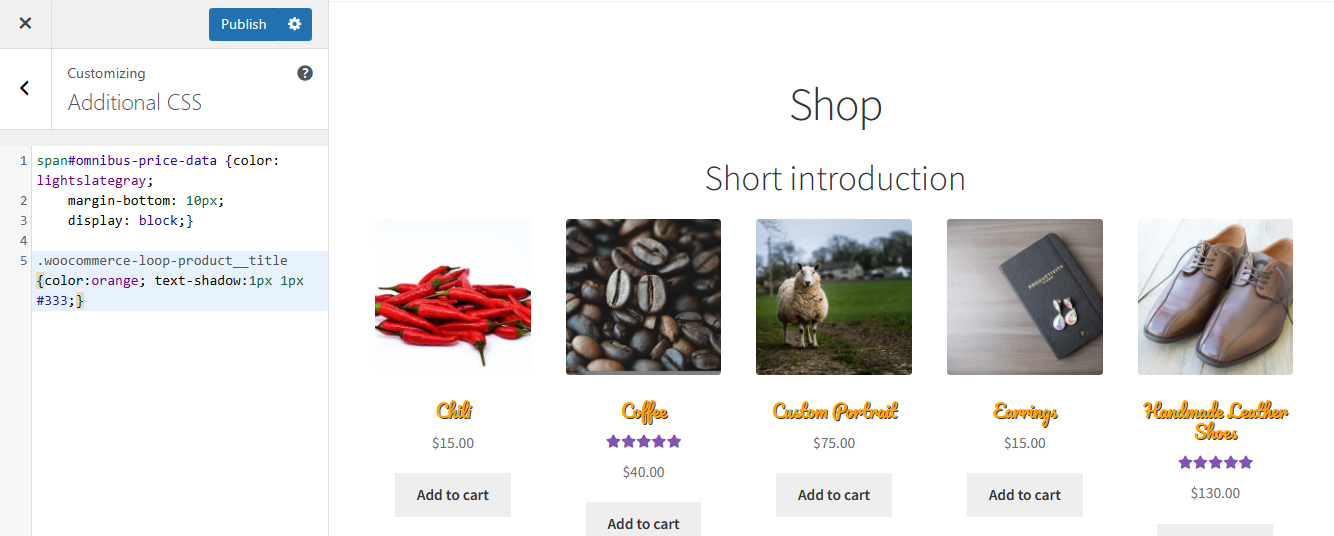 CSS ที่กำหนดเองสำหรับหน้าร้านค้า WooCommerce