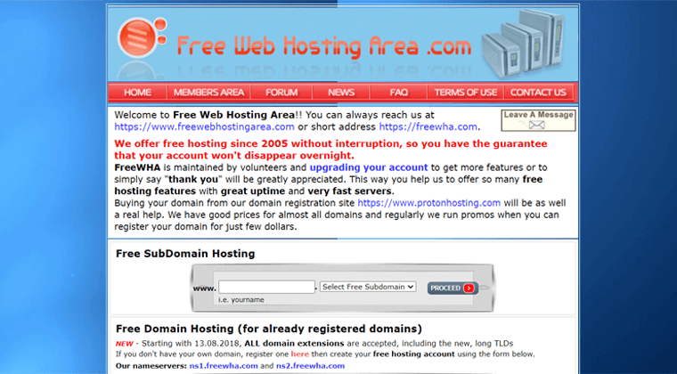Area Hosting Web Gratis